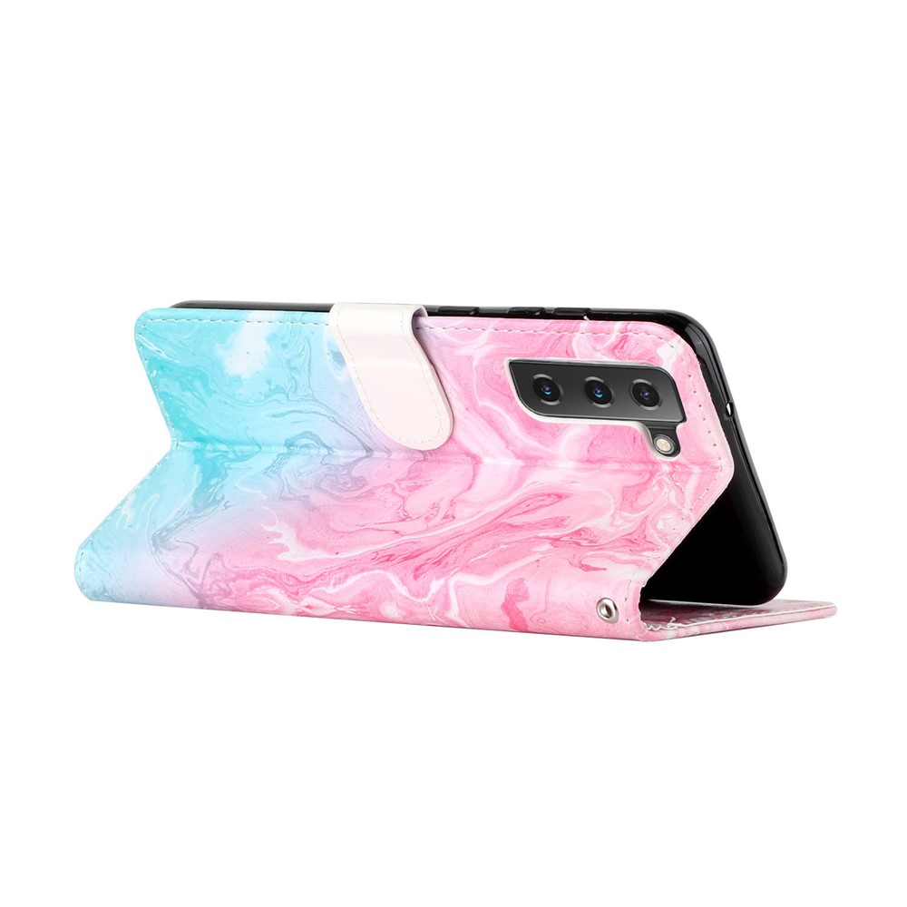 Pattern Printing PU Leather + TPU Full Protection Phone Case Wallet Stand Cover for Samsung Galaxy S22+ 5G - Pink/Green-5