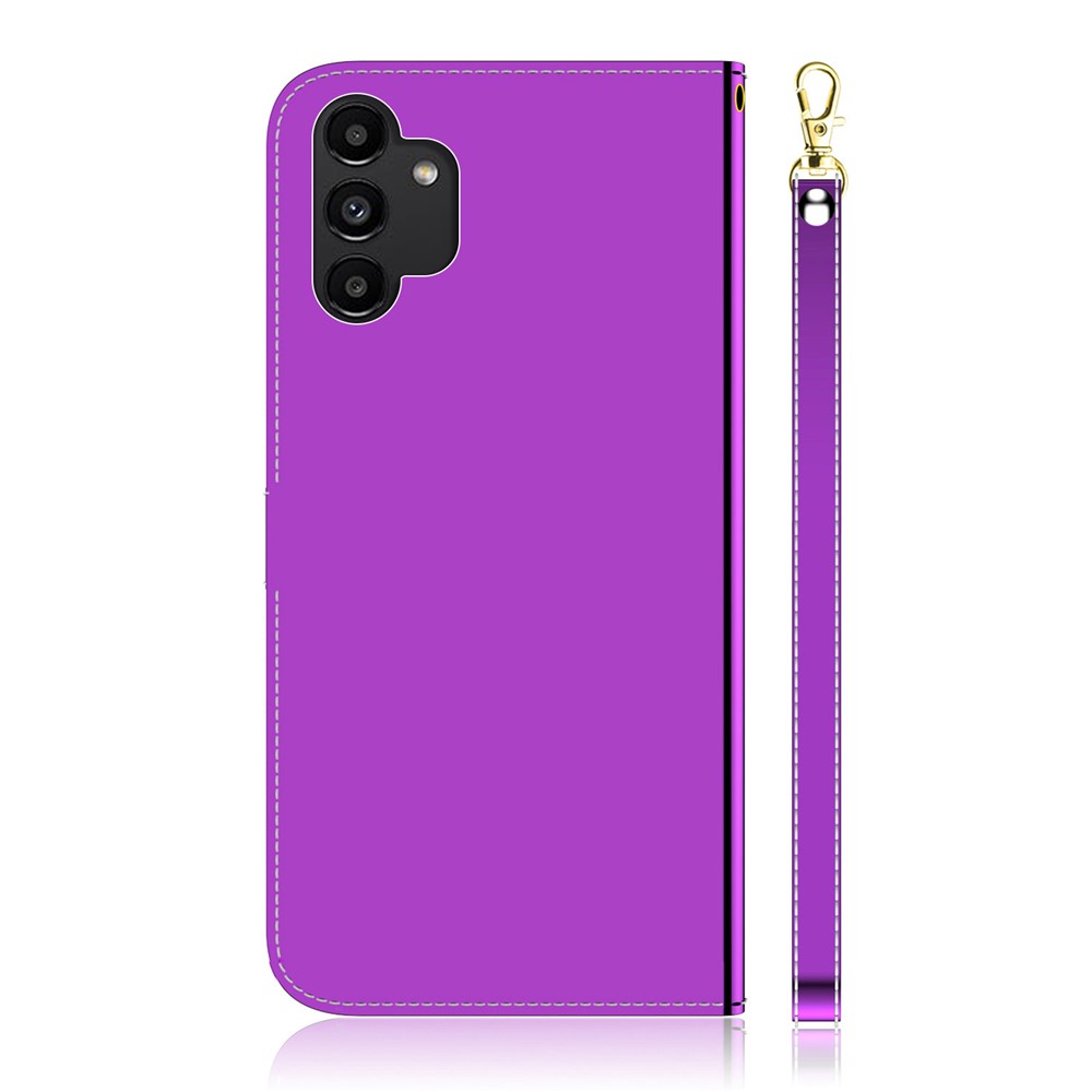 Folio Flip Mirror-like Surface PU Leather + TPU Stand Wallet Function Phone Case for Samsung Galaxy A13 4G - Purple-3