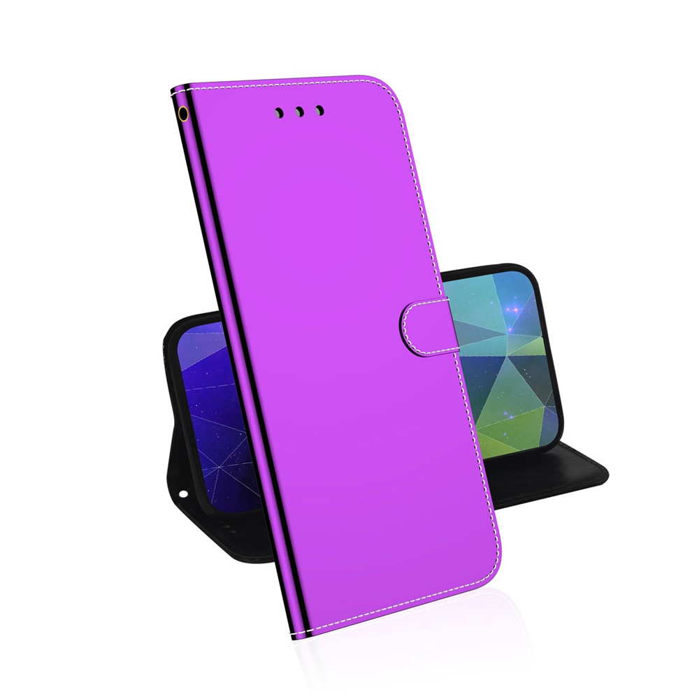 Folio Flip Mirror-like Surface PU Leather + TPU Stand Wallet Function Phone Case for Samsung Galaxy A13 4G - Purple-7