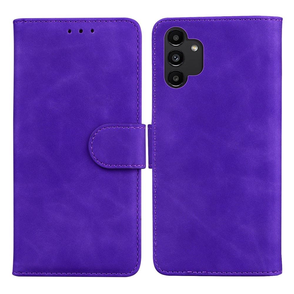 Full Protective Textured Auto-absorbed Leather Case Magnetic Mobile Phone Wallet Cover with Stand for Samsung Galaxy A13 4G - Purple-1