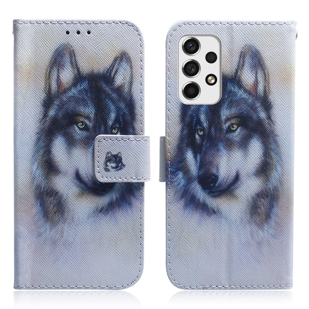 Drop-proof Anti-scratch Pattern Printing Phone Cover Wallet Stand PU Leather Magnetic Protective Case for Samsung Galaxy A73 5G - Wolf-1