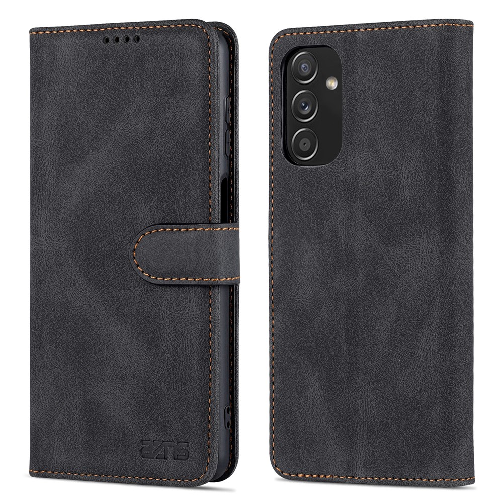 AZNS PU Leather Wallet Stand Full Protection Anti-fall Phone Case Cover for Samsung Galaxy M52 5G - Black-1