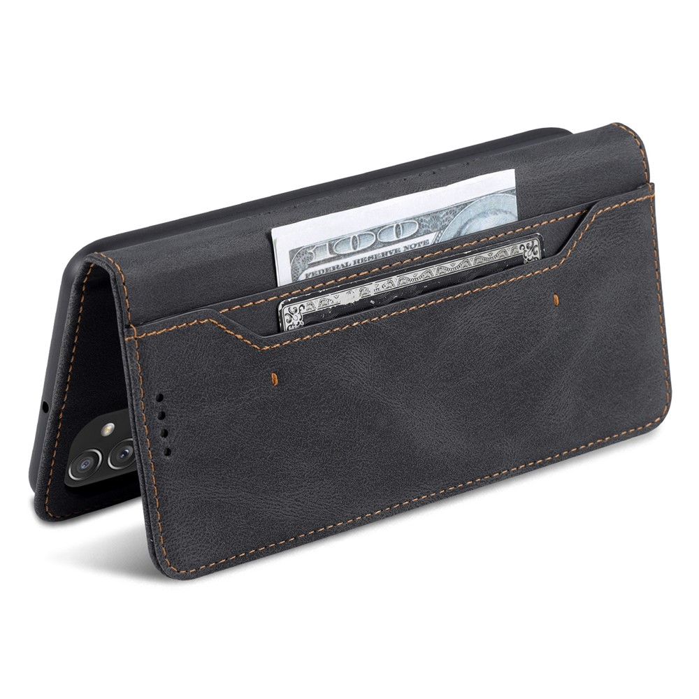 AZNS PU Leather Wallet Stand Full Protection Anti-fall Phone Case Cover for Samsung Galaxy M52 5G - Black-6