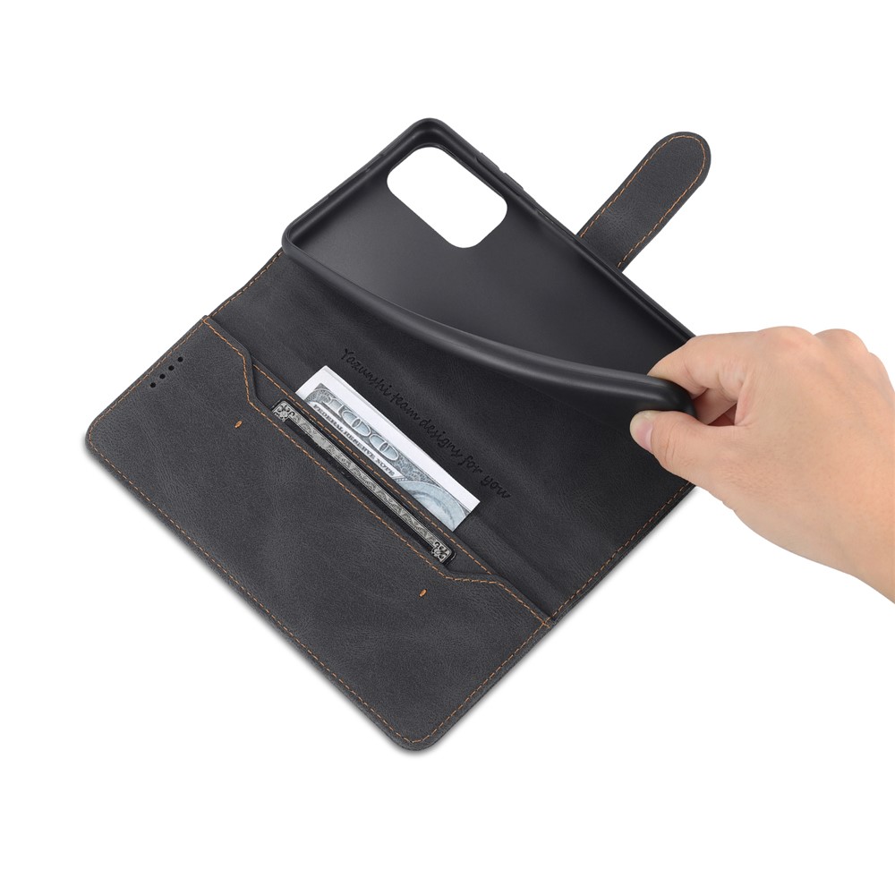 AZNS PU Leather Wallet Stand Full Protection Anti-fall Phone Case Cover for Samsung Galaxy M52 5G - Black-9