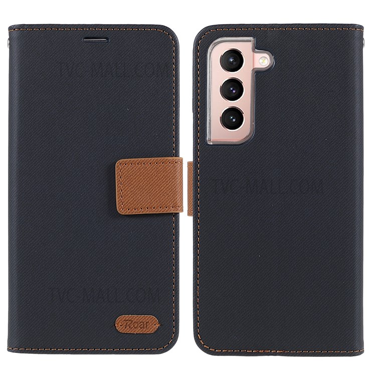 ROAR Twill Grain Cloth Texture PU Leather Wallet Phone Case Stand Flip Protective Cover for Samsung Galaxy S22+ 5G - Black-1