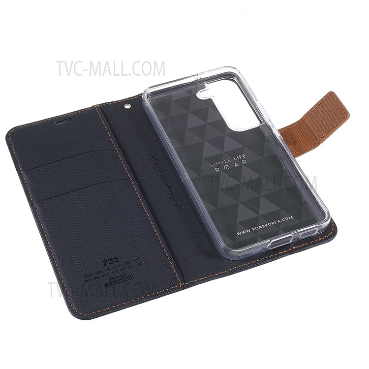 ROAR Twill Grain Cloth Texture PU Leather Wallet Phone Case Stand Flip Protective Cover for Samsung Galaxy S22+ 5G - Black-7