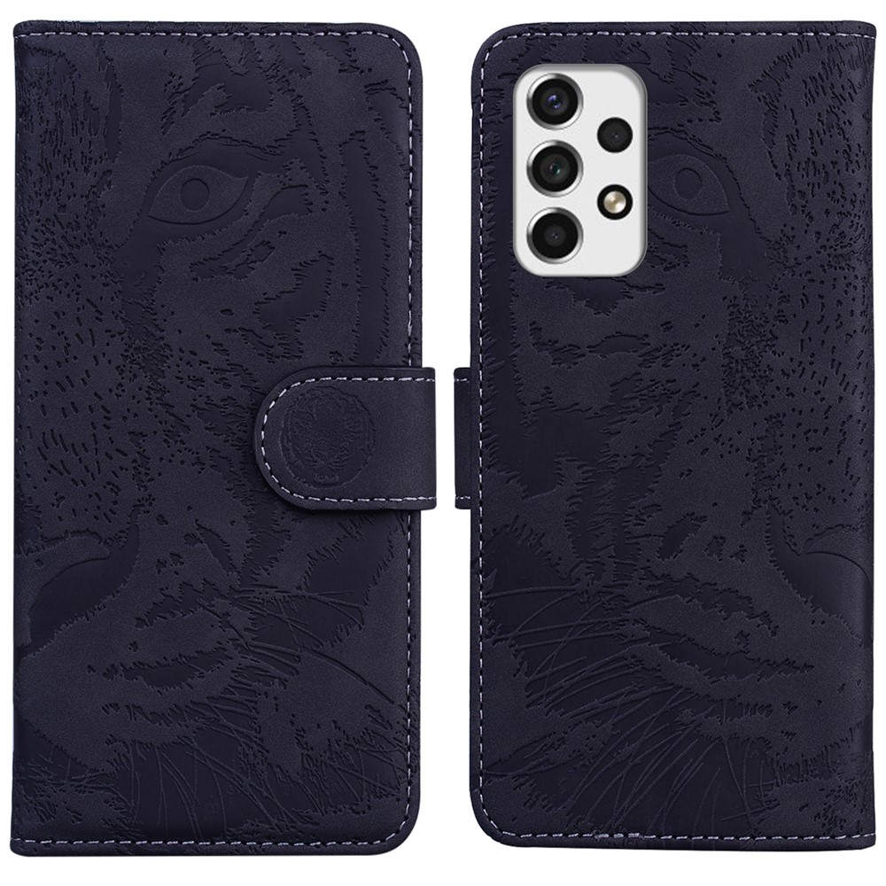 Wallet Flip Mobile Phone Cover Imprinting Tiger Pattern Leather Case with Stand for Samsung Galaxy A73 5G - Black-1