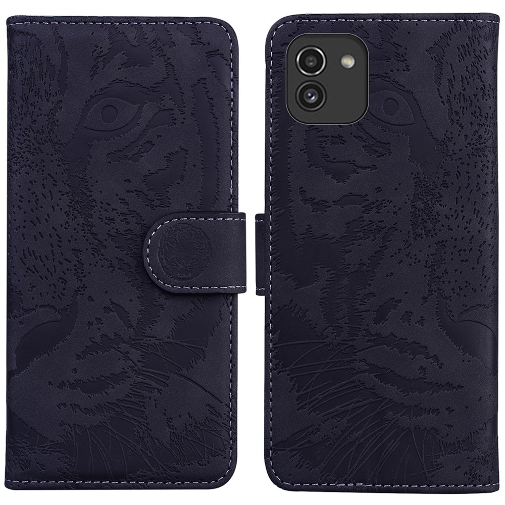Stand Wallet Shockproof Phone Cover Stylish Imprinting Tiger Pattern Leather Case for Samsung Galaxy A03 (166.5 x 75.98 x 9.14mm) - Black-1