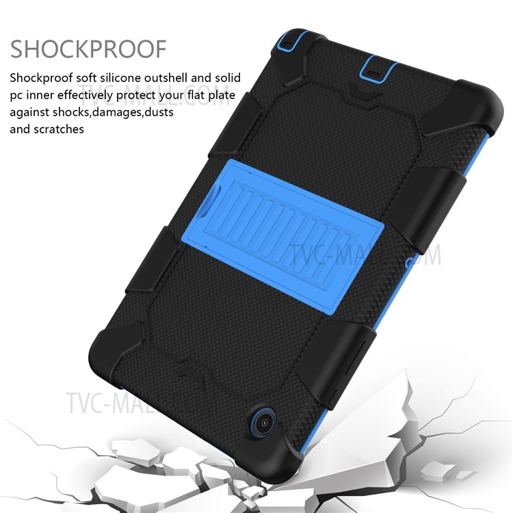 Heavy Duty Hybrid Shockproof Dual Color Silicone + PC Tablet Bracket Kickstand Case for Samsung Galaxy Tab A8 10.5 (2021) - Black/Blue-5