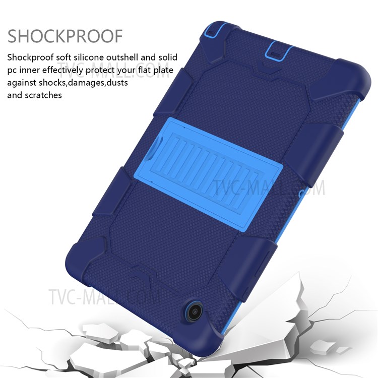 Heavy Duty Hybrid Shockproof Dual Color Silicone + PC Tablet Bracket Kickstand Case for Samsung Galaxy Tab A8 10.5 (2021) - Dark Blue/Baby Blue-5