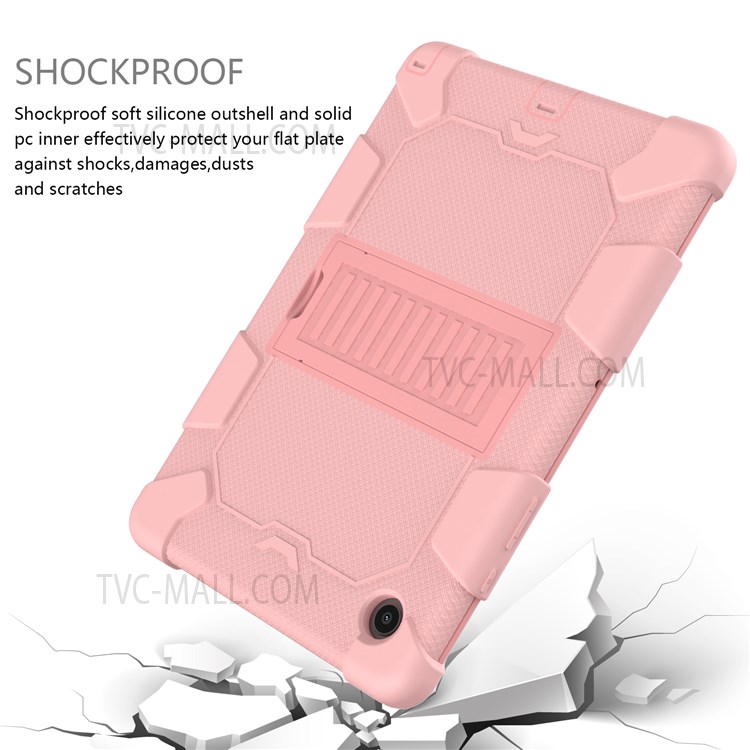 Heavy Duty Hybrid Shockproof Dual Color Silicone + PC Tablet Bracket Kickstand Case for Samsung Galaxy Tab A8 10.5 (2021) - Rose Gold-5