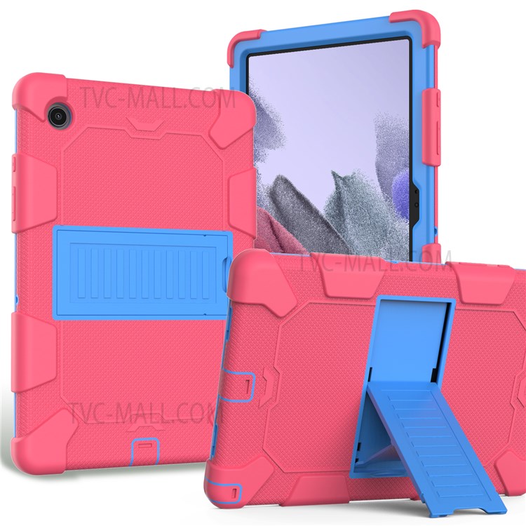 Heavy Duty Hybrid Shockproof Dual Color Silicone + PC Tablet Bracket Kickstand Case for Samsung Galaxy Tab A8 10.5 (2021) - Rose/Blue-1