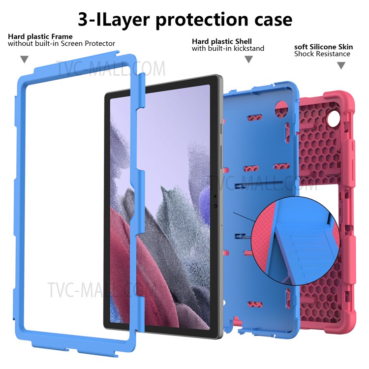 Heavy Duty Hybrid Shockproof Dual Color Silicone + PC Tablet Bracket Kickstand Case for Samsung Galaxy Tab A8 10.5 (2021) - Rose/Blue-3