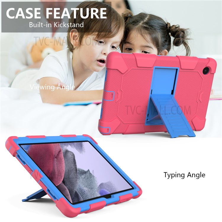 Heavy Duty Hybrid Shockproof Dual Color Silicone + PC Tablet Bracket Kickstand Case for Samsung Galaxy Tab A8 10.5 (2021) - Rose/Blue-4