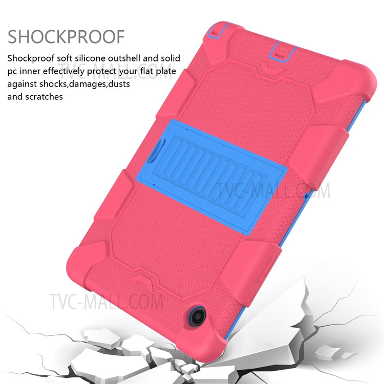 Heavy Duty Hybrid Shockproof Dual Color Silicone + PC Tablet Bracket Kickstand Case for Samsung Galaxy Tab A8 10.5 (2021) - Rose/Blue-5