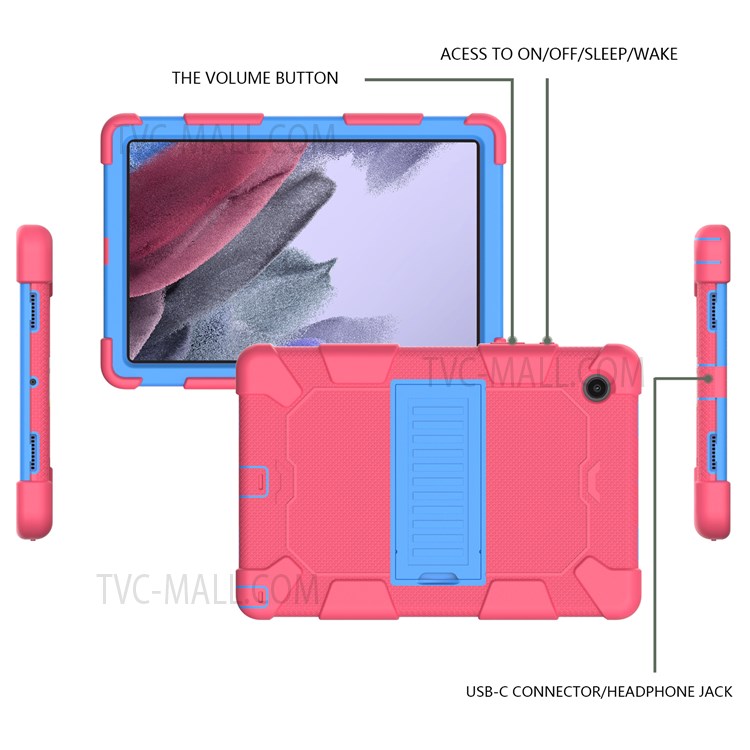 Heavy Duty Hybrid Shockproof Dual Color Silicone + PC Tablet Bracket Kickstand Case for Samsung Galaxy Tab A8 10.5 (2021) - Rose/Blue-6