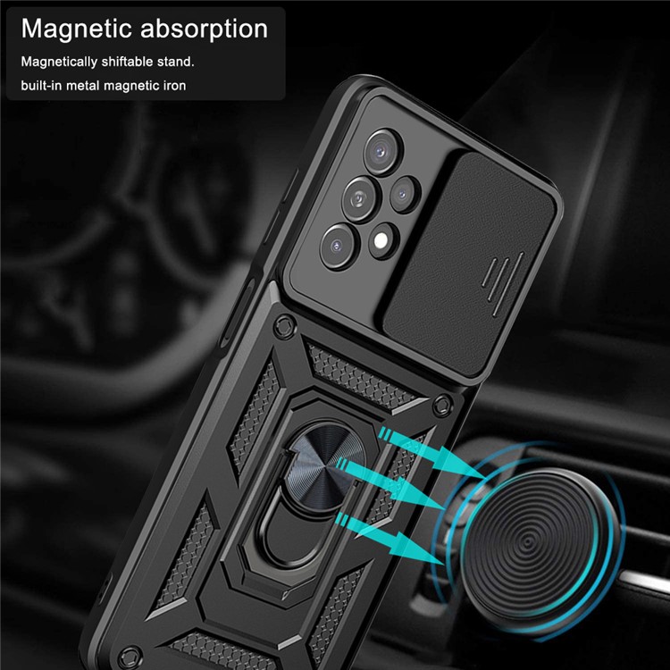 Bague En Métal Rotatif Kickstand Conception Cover Cover Cover Anti-empreinte PC + TPU Hybrid Téléphone Pour Samsung Galaxy A13 4G - Bleu-5