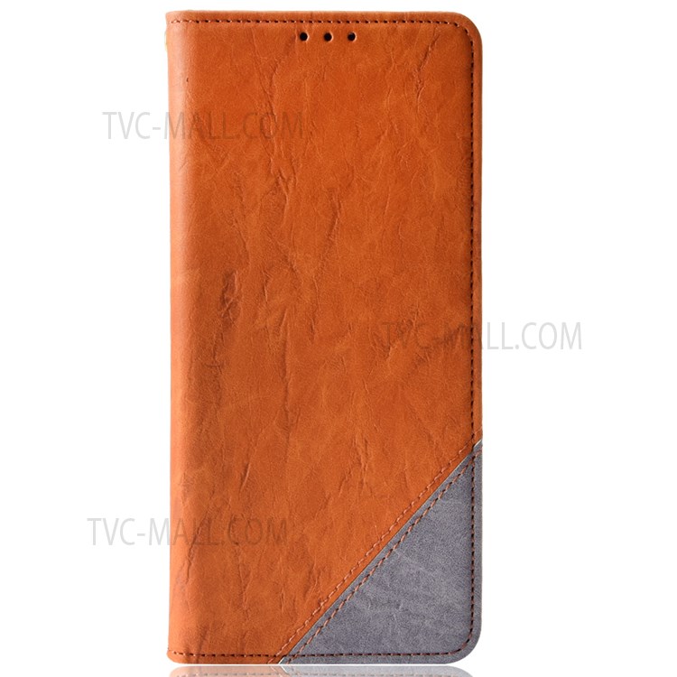 Shockproof Phone Case Color Splicing PU Leather Phone Protector Folio Flip Wallet Cover with Stand for Galaxy A32 4G (EU Version) - Brown-2