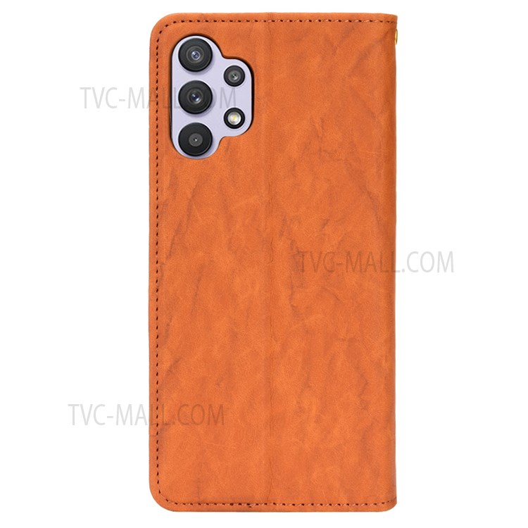 Shockproof Phone Case Color Splicing PU Leather Phone Protector Folio Flip Wallet Cover with Stand for Galaxy A32 4G (EU Version) - Brown-3