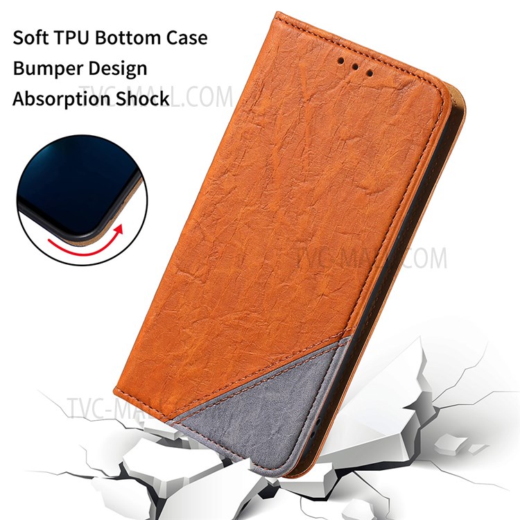 Shockproof Phone Case Color Splicing PU Leather Phone Protector Folio Flip Wallet Cover with Stand for Galaxy A32 4G (EU Version) - Brown-8