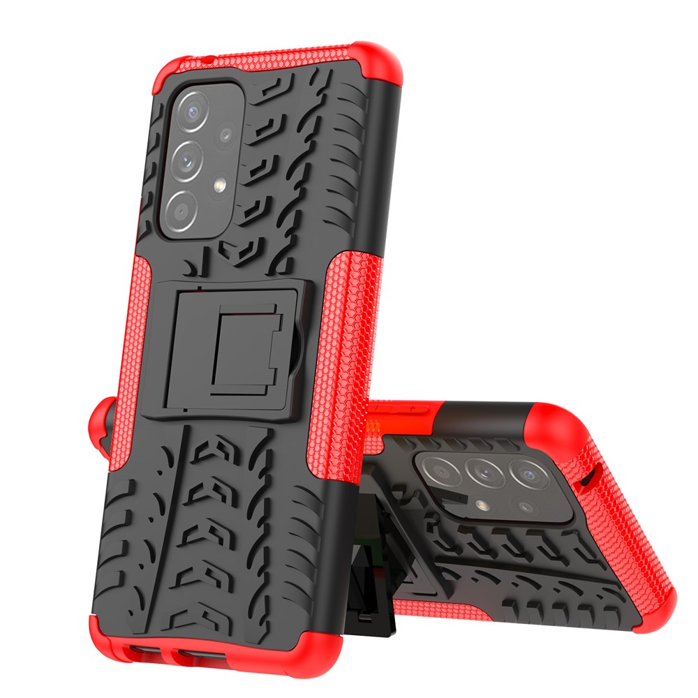 Heavy Duty Tire Texture Hybrid Hard PC Soft TPU Anti-Fall Cover with Kickstand for Samsung Galaxy A53 5G - Red-5