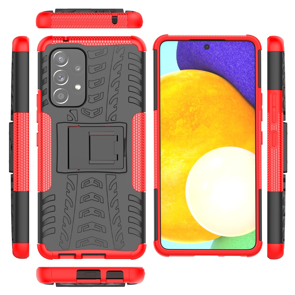 Heavy Duty Tire Texture Hybrid Hard PC Soft TPU Anti-Fall Cover with Kickstand for Samsung Galaxy A53 5G - Red-6