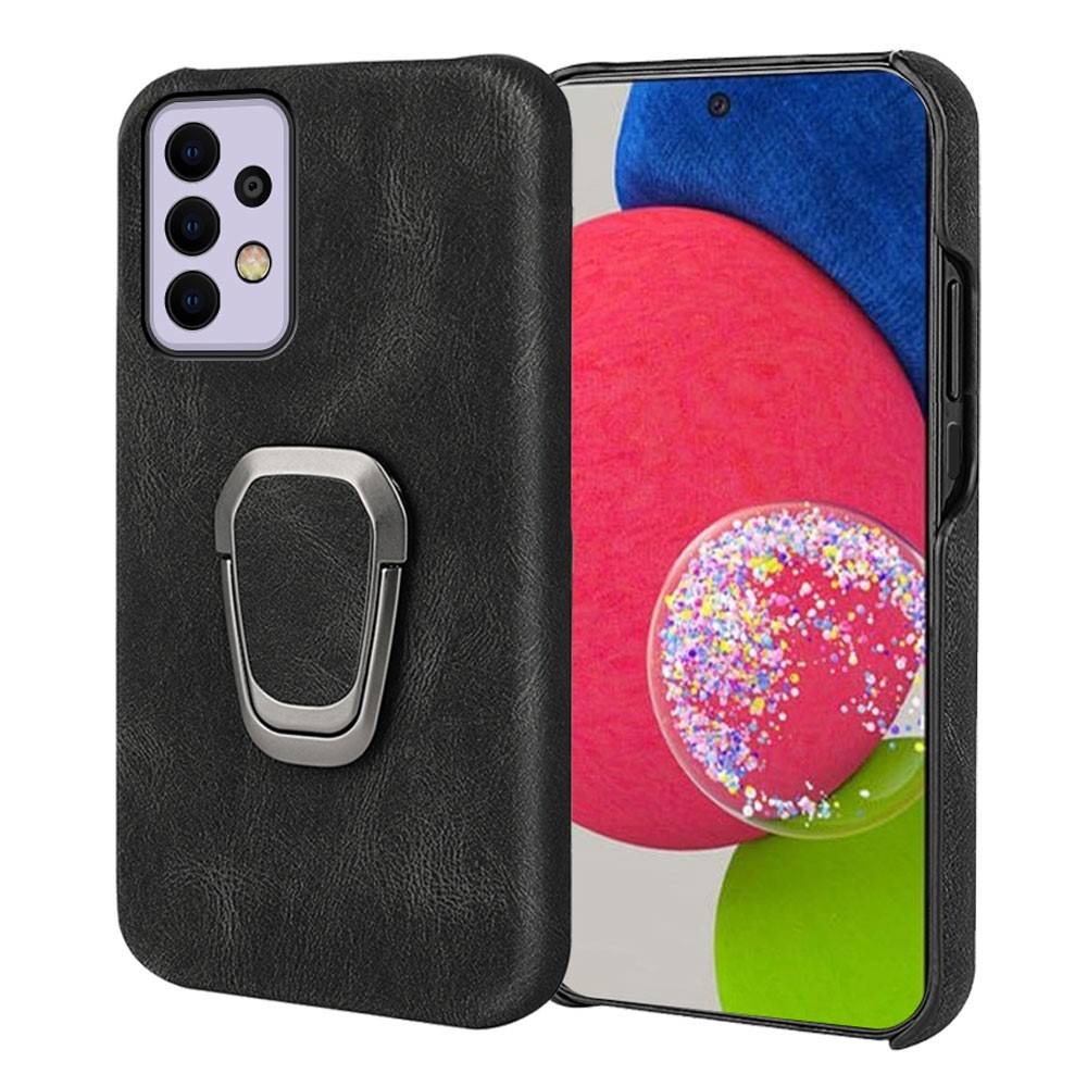 Soft PU Leather Coated Hard PC Inner Anti-Scratch Protective Phone Case with Ring Kickstand for Samsung Galaxy A33 5G - Black-1
