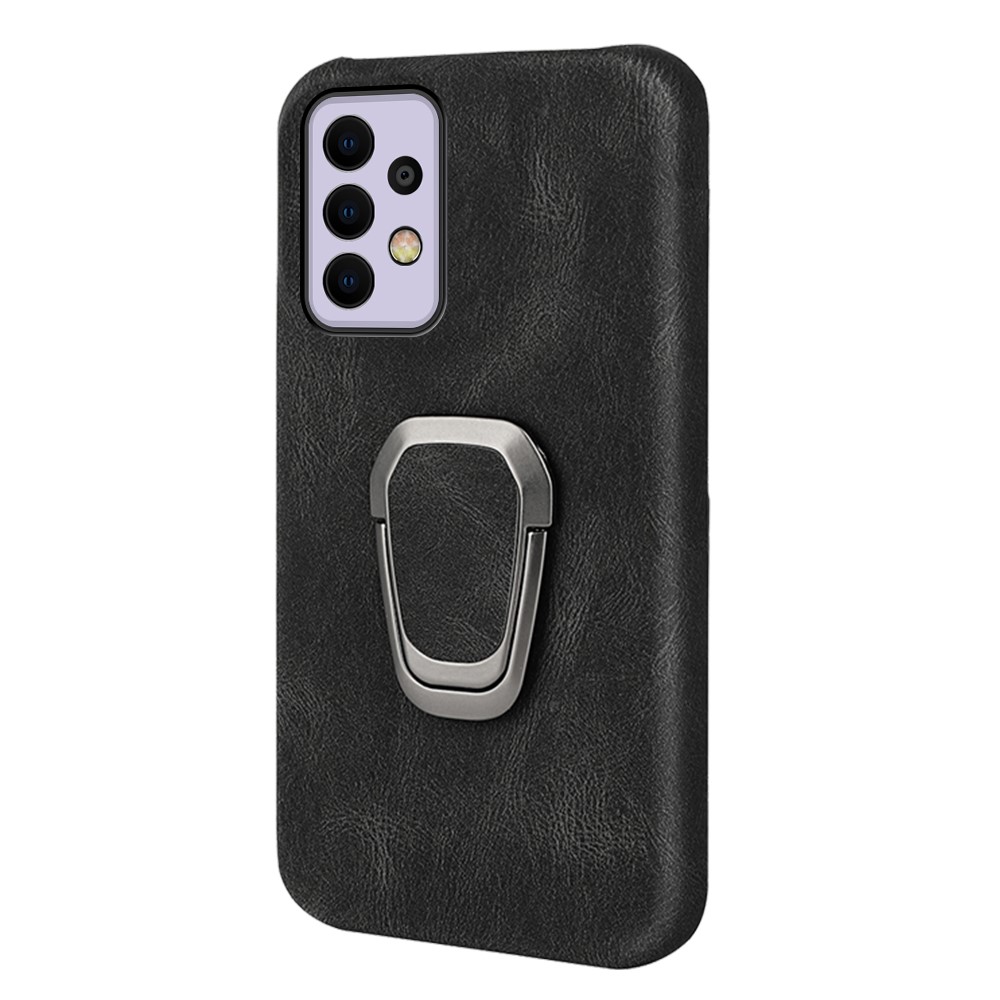 Soft PU Leather Coated Hard PC Inner Anti-Scratch Protective Phone Case with Ring Kickstand for Samsung Galaxy A33 5G - Black-2
