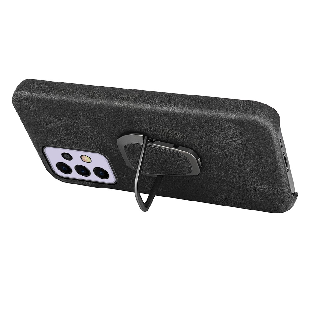 Soft PU Leather Coated Hard PC Inner Anti-Scratch Protective Phone Case with Ring Kickstand for Samsung Galaxy A33 5G - Black-3