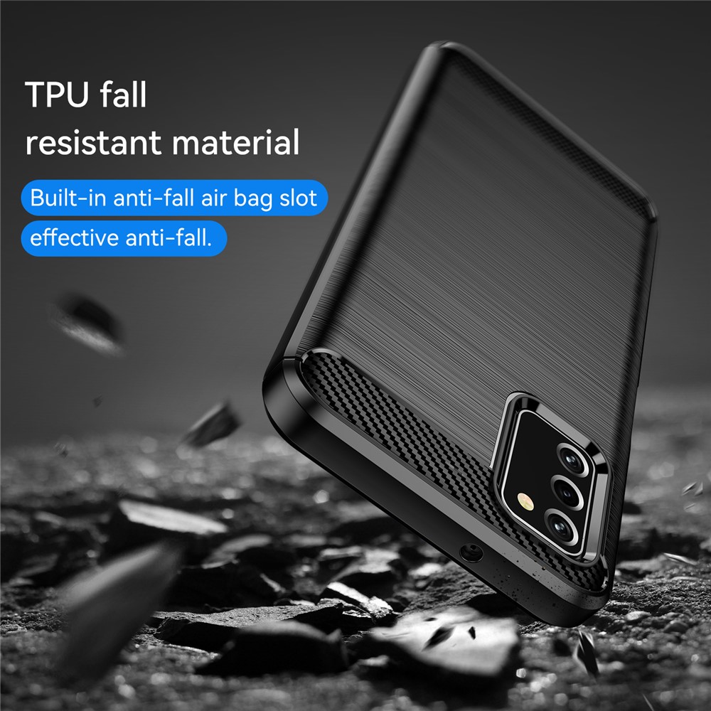 Carbon Fiber Texture 1.8mm TPU Case Brushed Surface Fingerprint-Free Drop-Proof Phone Protective Cover for Samsung Galaxy A03s (166.5 x 75.98 x 9.14mm) - Black-5