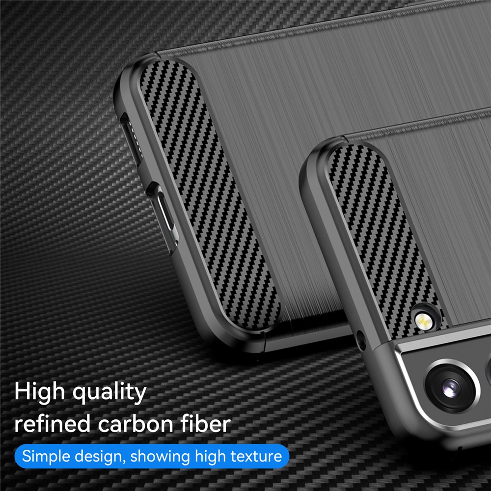 Brushed Surface TPU Case Air Cushion Super Thin Carbon Fiber Texture Phone Protective Cover for Samsung Galaxy S22 5G - Black-2