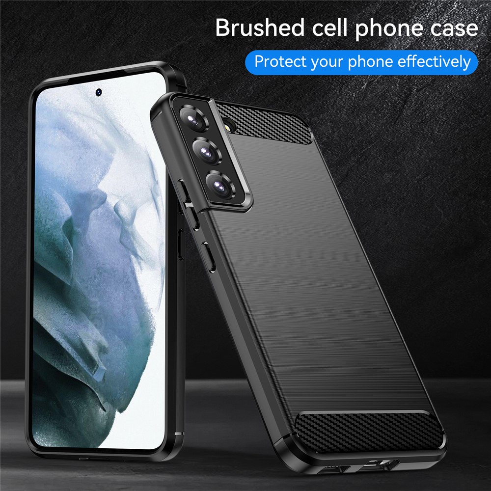 Brushed Surface TPU Case Air Cushion Super Thin Carbon Fiber Texture Phone Protective Cover for Samsung Galaxy S22 5G - Black-5