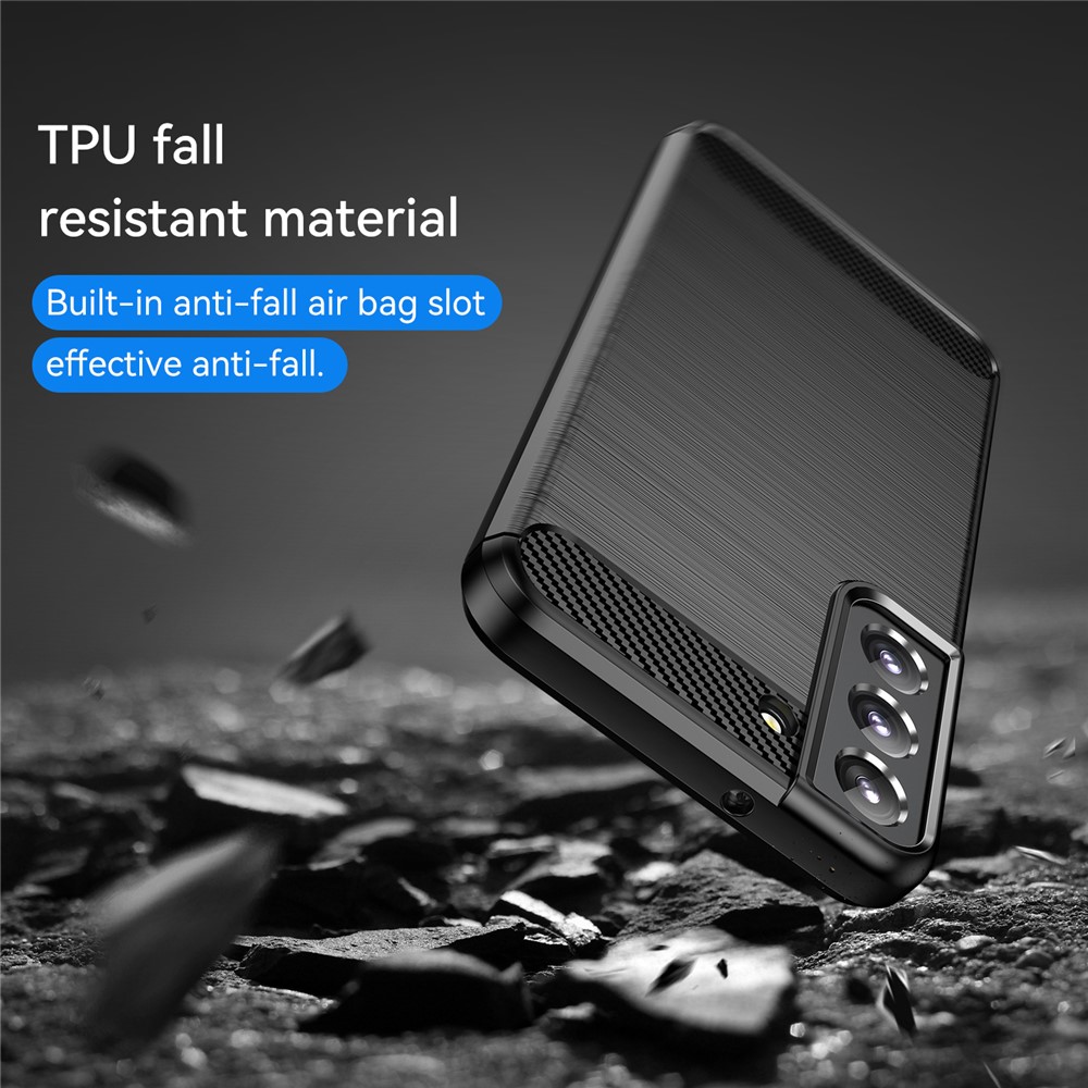 Brushed Surface TPU Case Air Cushion Super Thin Carbon Fiber Texture Phone Protective Cover for Samsung Galaxy S22 5G - Black-7