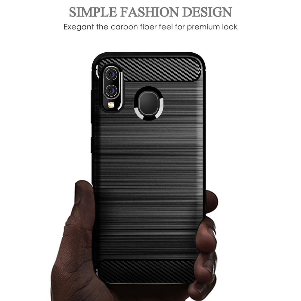 Heat Dissipation TPU Case 1.8mm Thickness Drop-Proof Carbon Fiber Texture Fingerprint-Free Brushed Surface Phone Cover for Samsung Galaxy A20/A30/M10s - Black-2
