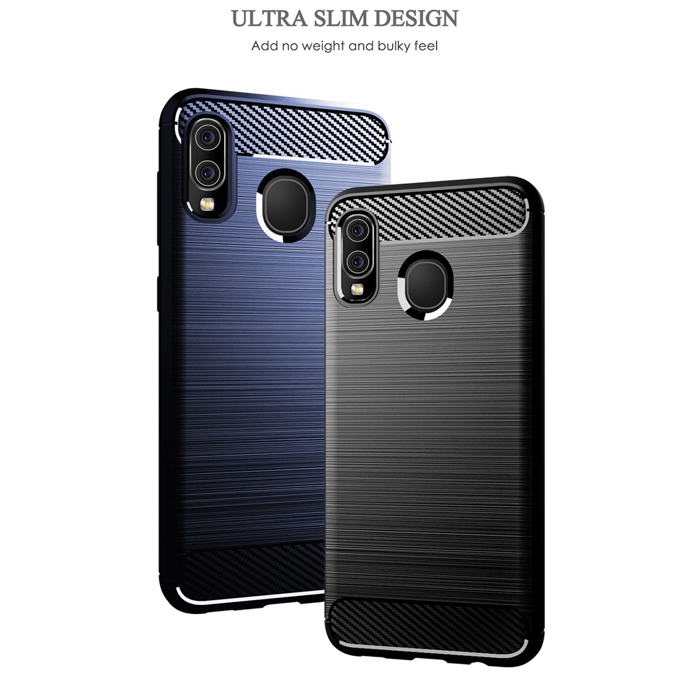 Heat Dissipation TPU Case 1.8mm Thickness Drop-Proof Carbon Fiber Texture Fingerprint-Free Brushed Surface Phone Cover for Samsung Galaxy A20/A30/M10s - Black-3