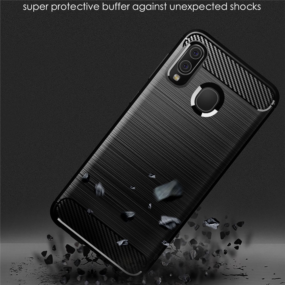 Heat Dissipation TPU Case 1.8mm Thickness Drop-Proof Carbon Fiber Texture Fingerprint-Free Brushed Surface Phone Cover for Samsung Galaxy A20/A30/M10s - Black-5