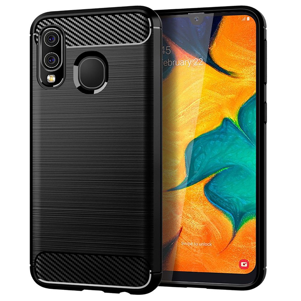 Heat Dissipation TPU Case Ultra Thin Scratch-Resistant Carbon Fiber Texture Brushed Surface Phone Cover for Samsung Galaxy A40 - Black-1