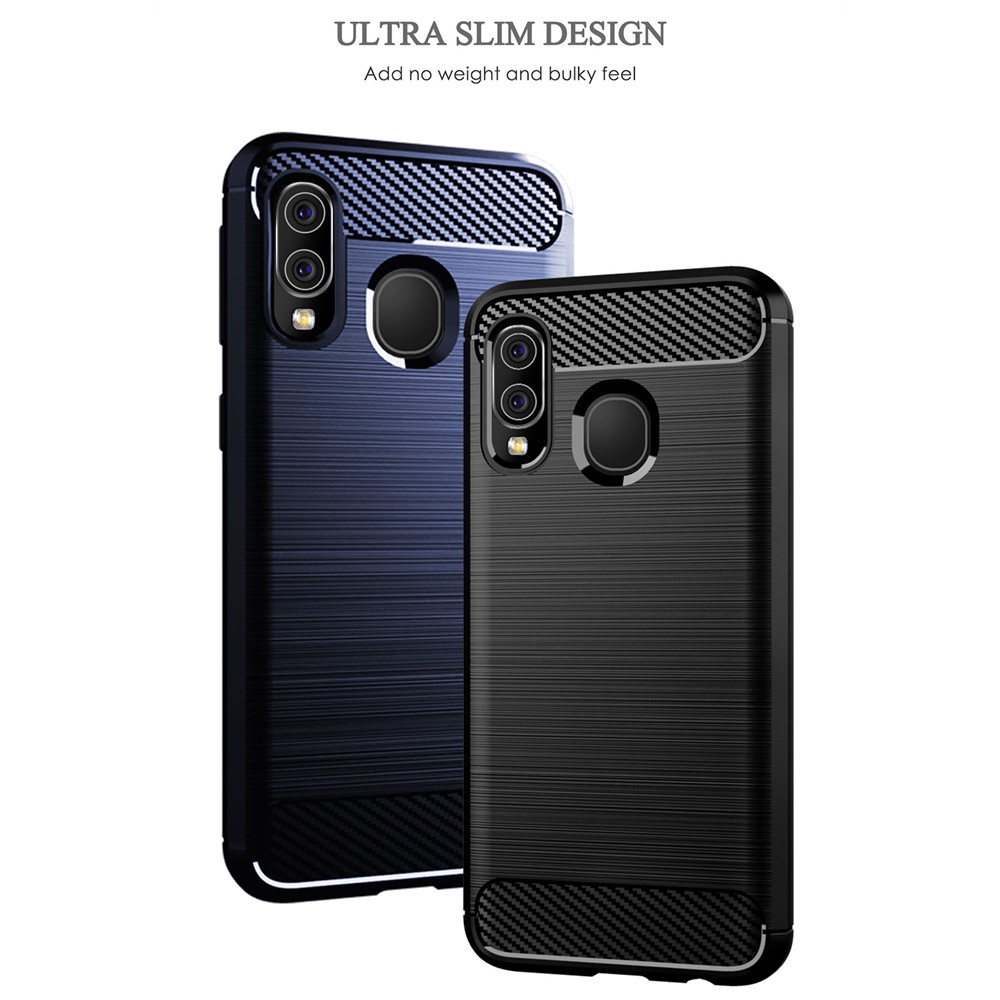 Heat Dissipation TPU Case Ultra Thin Scratch-Resistant Carbon Fiber Texture Brushed Surface Phone Cover for Samsung Galaxy A40 - Black-3