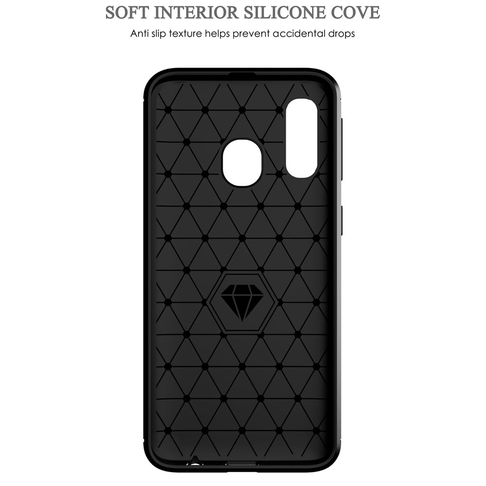 Heat Dissipation TPU Case Ultra Thin Scratch-Resistant Carbon Fiber Texture Brushed Surface Phone Cover for Samsung Galaxy A40 - Black-4