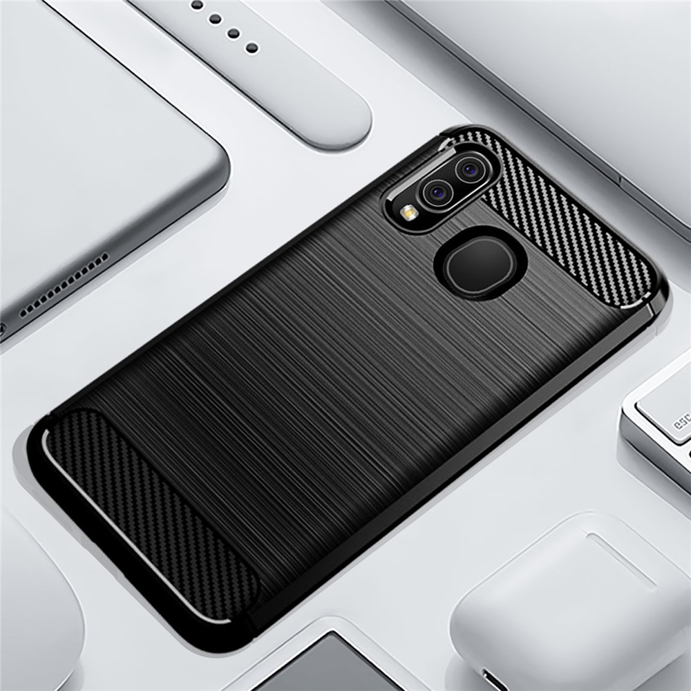 Heat Dissipation TPU Case Ultra Thin Scratch-Resistant Carbon Fiber Texture Brushed Surface Phone Cover for Samsung Galaxy A40 - Black-6