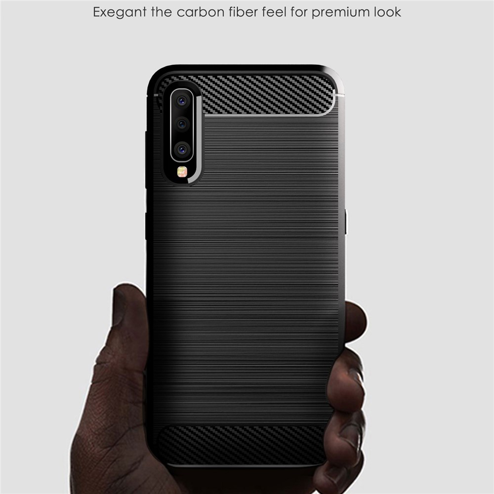 Heat Dissipation TPU Case Super Slim Carbon Fiber Texture Scratch-Proof Brushed Surface Phone Cover for Samsung Galaxy A50/A50s/A30s - Black-2