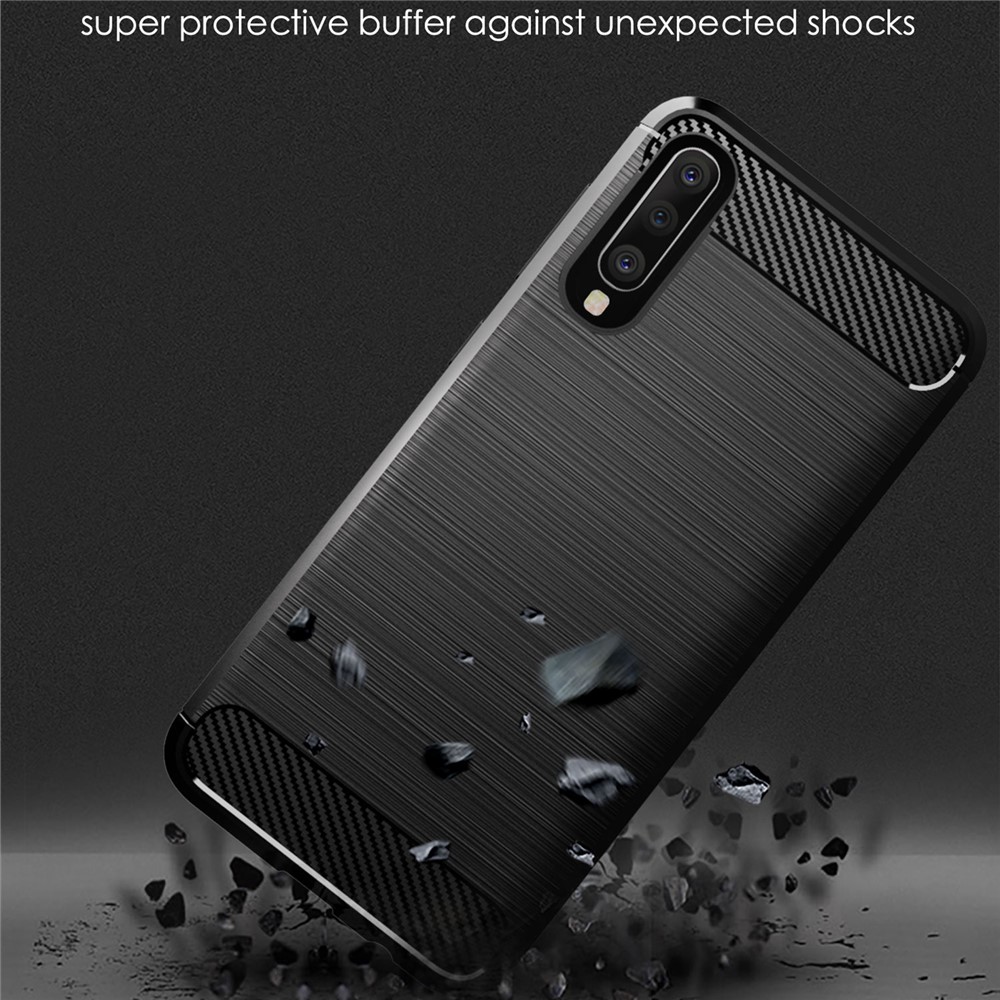Heat Dissipation TPU Case Super Slim Carbon Fiber Texture Scratch-Proof Brushed Surface Phone Cover for Samsung Galaxy A50/A50s/A30s - Black-5