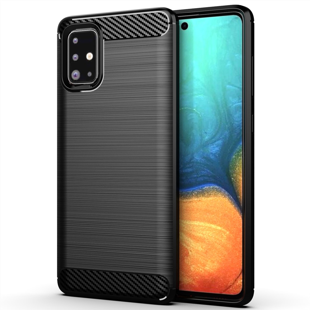 Heat Dissipation TPU Case Full Brushed Surface Coverage Carbon Fiber Texture Phone Cover for Samsung Galaxy A71 4G SM-A715 - Black-1