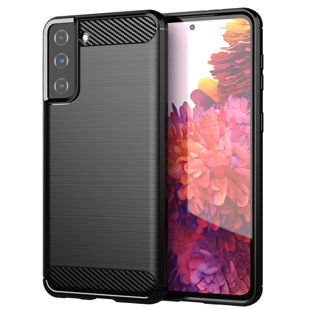 Ultra Thin Soft TPU Case Heat Dissipation Carbon Fiber Texture Phone Cover with Brushed Surface for Samsung Galaxy S21+ 5G - Black-1