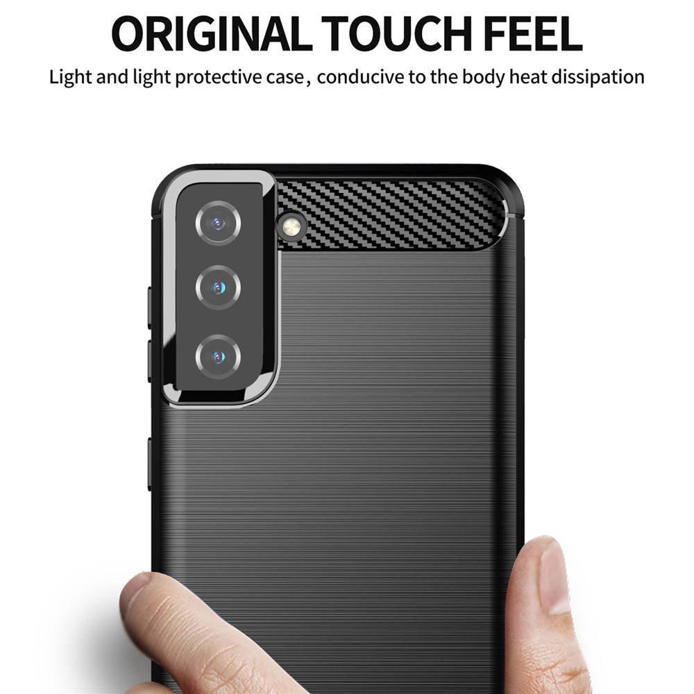 Ultra Thin Soft TPU Case Heat Dissipation Carbon Fiber Texture Phone Cover with Brushed Surface for Samsung Galaxy S21+ 5G - Black-2