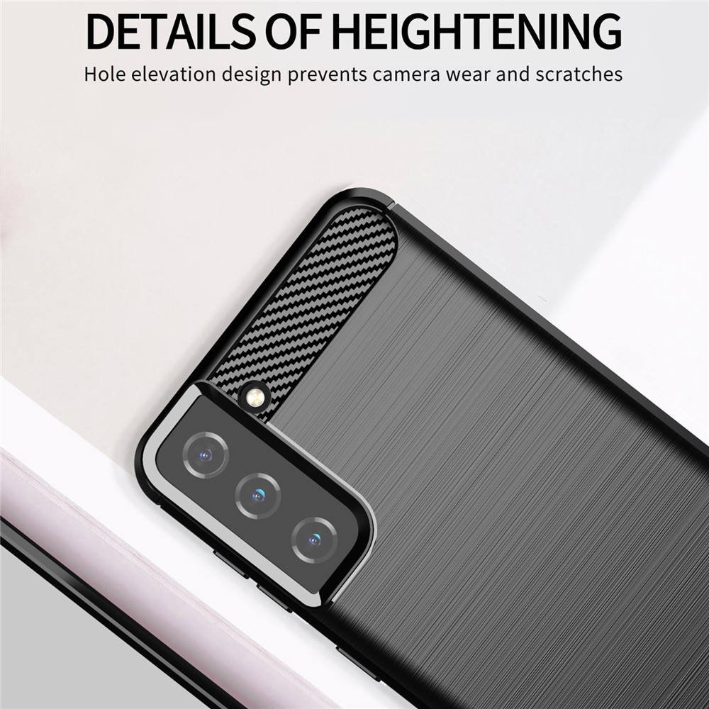 Ultra Thin Soft TPU Case Heat Dissipation Carbon Fiber Texture Phone Cover with Brushed Surface for Samsung Galaxy S21+ 5G - Black-4