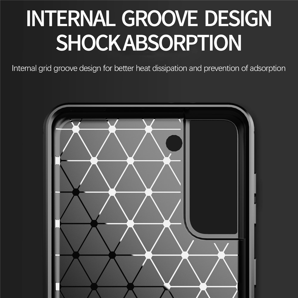 Ultra Thin Soft TPU Case Heat Dissipation Carbon Fiber Texture Phone Cover with Brushed Surface for Samsung Galaxy S21+ 5G - Black-6