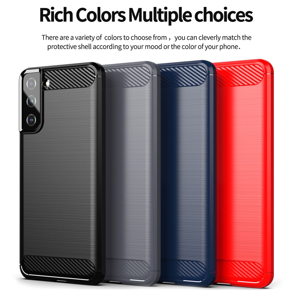 Ultra Thin Soft TPU Case Heat Dissipation Carbon Fiber Texture Phone Cover with Brushed Surface for Samsung Galaxy S21+ 5G - Black-8