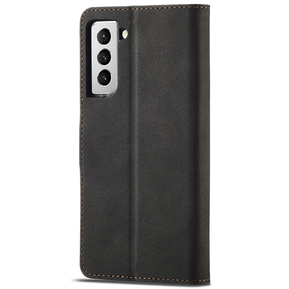 Matte Surface Anti-theft Swiping Design Magnetic Clasp PU Leather Wallet Stand Phone Cover Shell for Samsung Galaxy S21 5G - Black-3