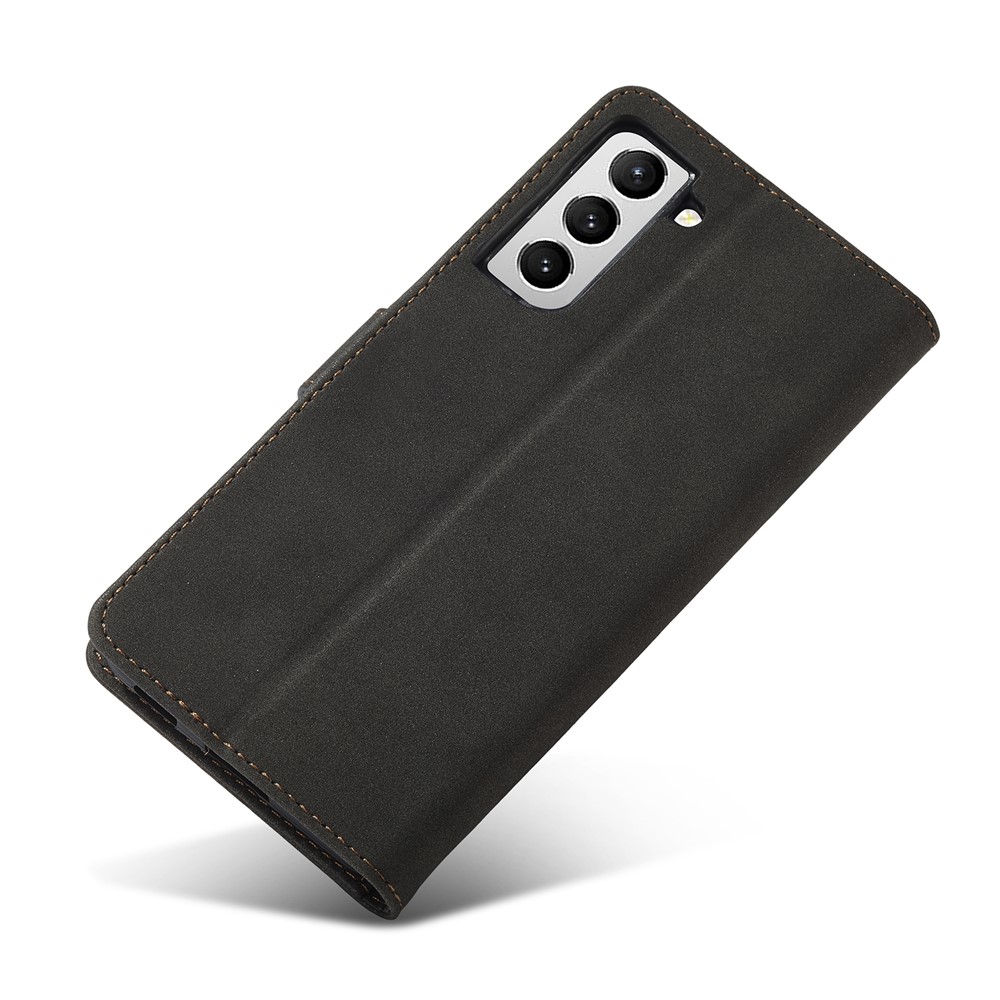 Matte Surface Anti-theft Swiping Design Magnetic Clasp PU Leather Wallet Stand Phone Cover Shell for Samsung Galaxy S21 5G - Black-6